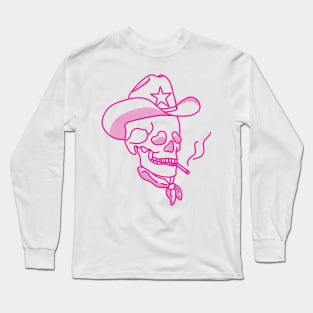 Hot Pink Western Cowboy Hat Skull Smoking Long Sleeve T-Shirt